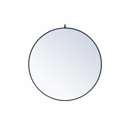 BLUEPRINTS 39 in. Metal Frame Round Mirror with Decorative Hook, Blue BL2211213